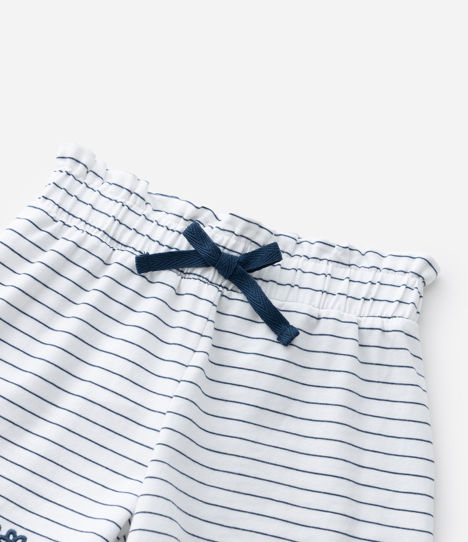 Short Clochard Infantil Listrado com Bordado - Tam 1 a 6 Anos Branco 5
