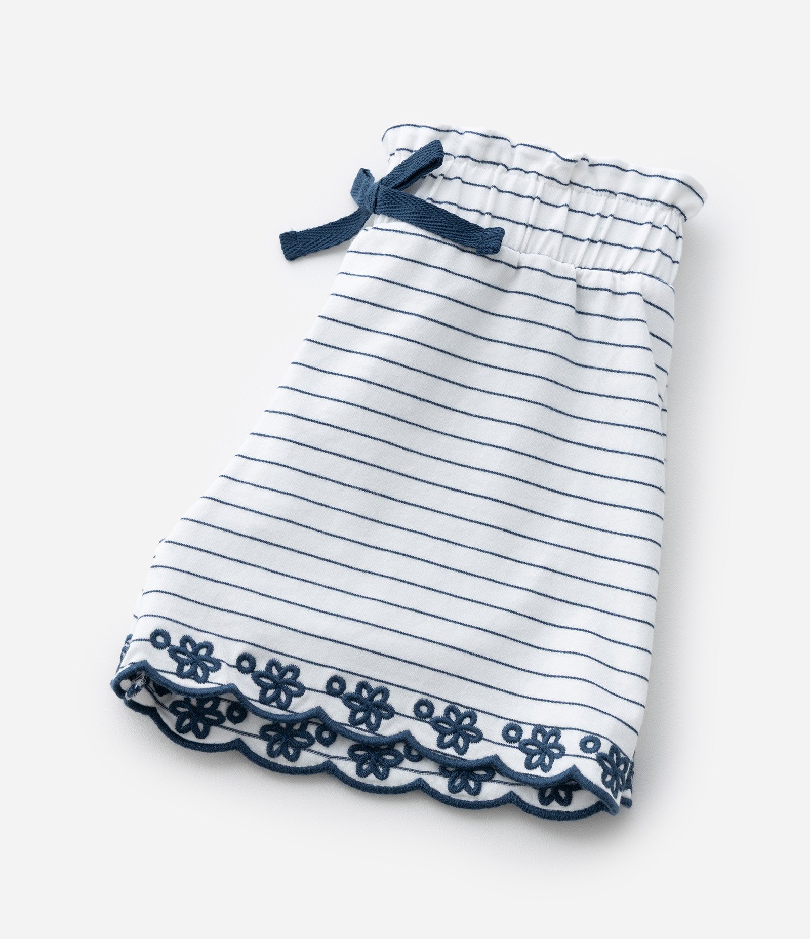 Short Clochard Infantil Listrado com Bordado - Tam 1 a 6 Anos Branco 6