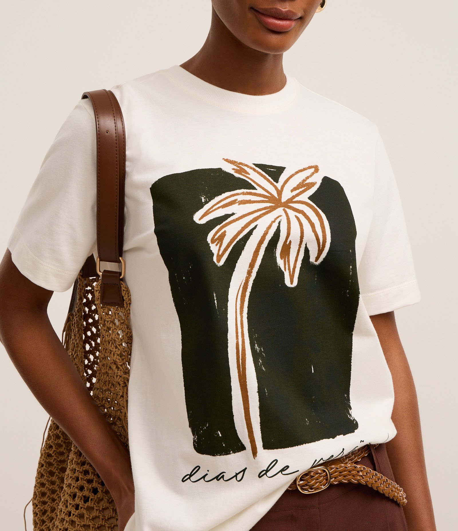 Blusa em Algodão com Estampa Coqueiro Dias de Verão Branco 3
