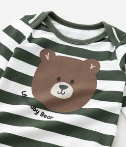 Body Infantil com Estampa Ursinho e Listras - Tam 0 a 18 meses