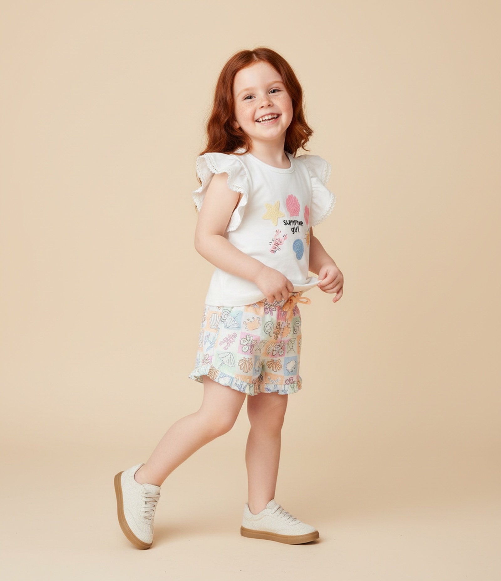 Short Infantil em Microfibra com Estampa Fundo do Mar - Tam 1 a 6 Anos Bege 1