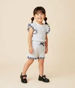 Camiseta Infantil com Bordados e Frufrus - Tam 1 a 6 Anos