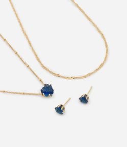 Conjunto de Colar Camadas e Brinco com Pingente Zircônia