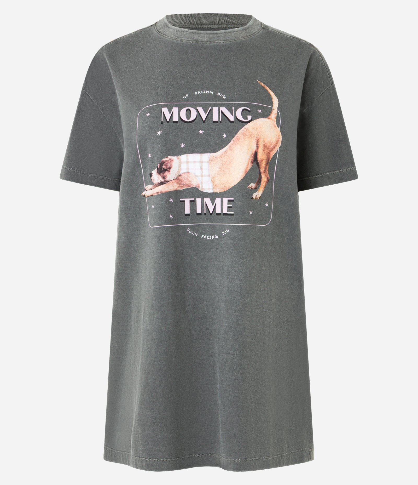 Camisola T-shirt em Algodão Estonado com Estampa Cachorro Yoga Cinza 4