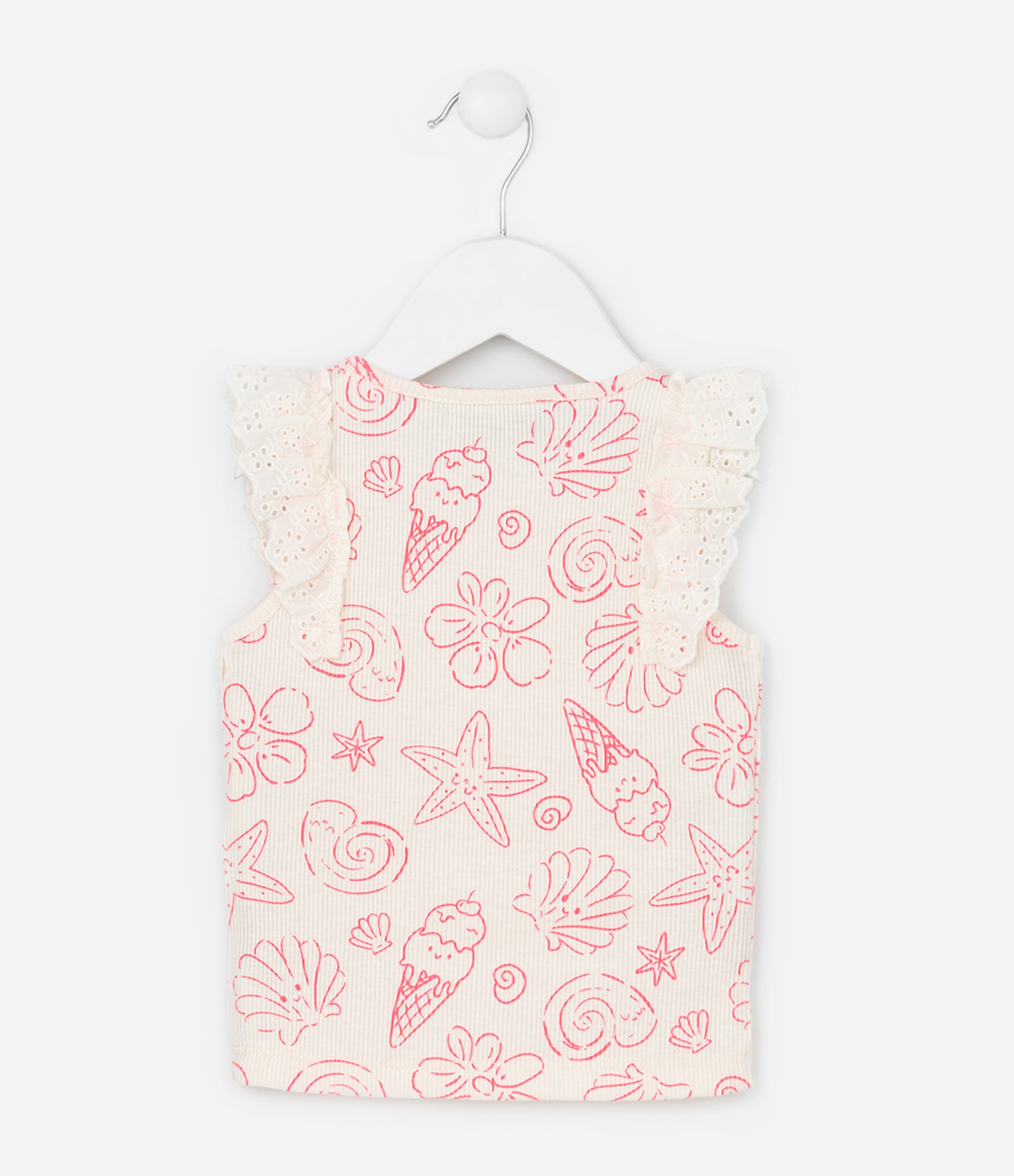Regata Infantil em Ribana com Detalhe em Broderie e Estampa - Tam 1 a 6 Anos Bege 2