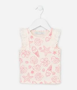 Regata Infantil em Ribana com Detalhe em Broderie e Estampa - Tam 1 a 6 Anos