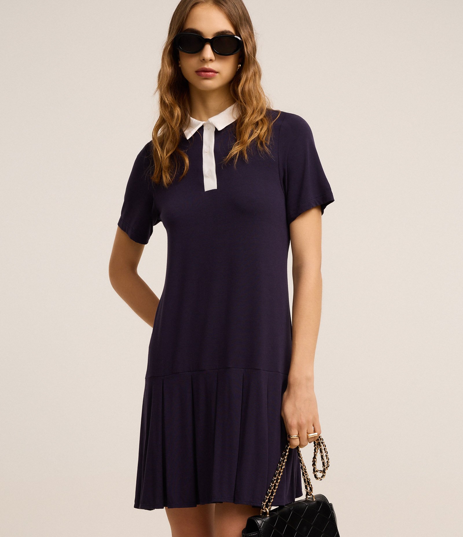 Vestido Curto Sportcore em Ribana com Gola Polo Roxo 1