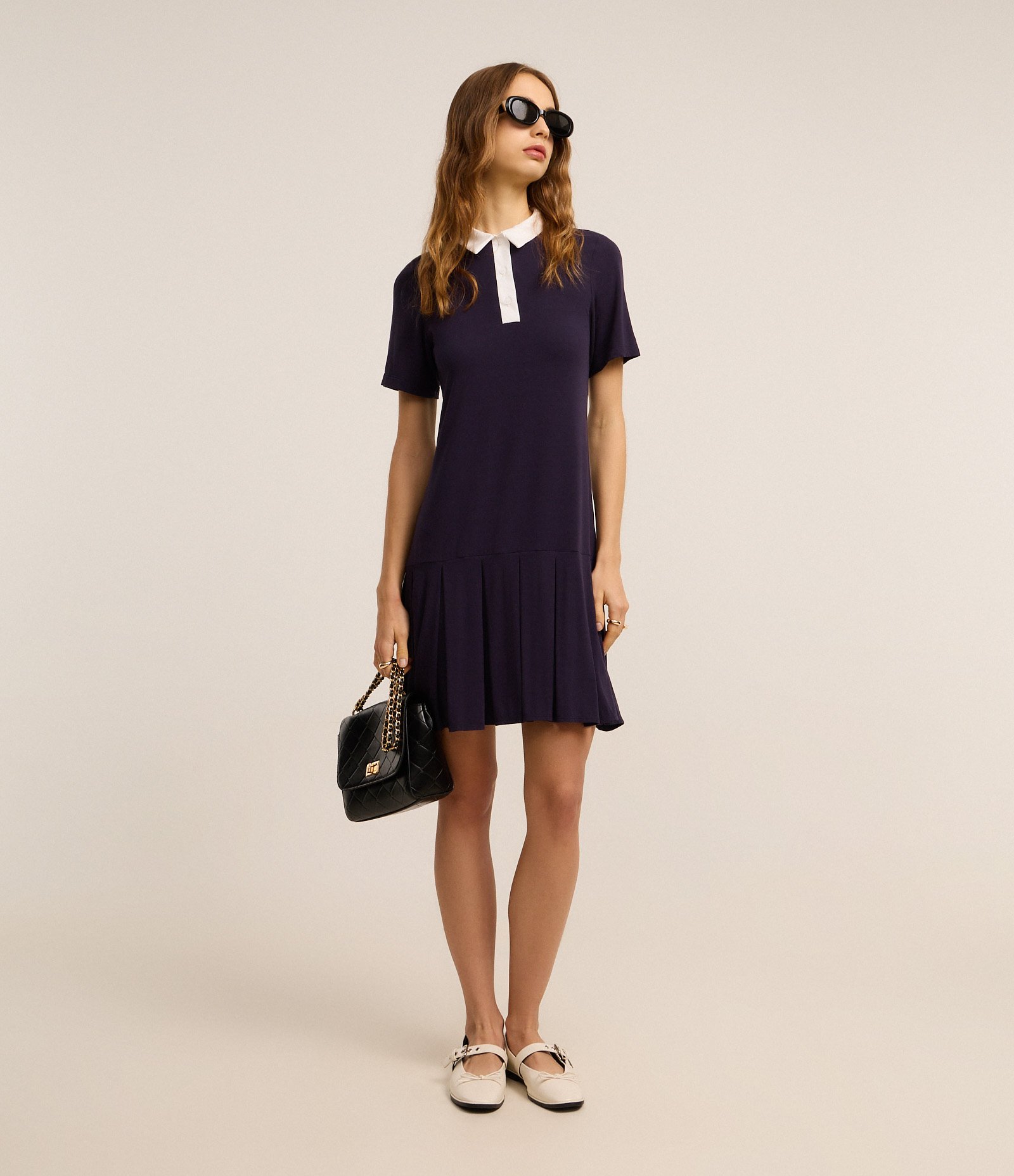 Vestido Curto Sportcore em Ribana com Gola Polo Roxo 2
