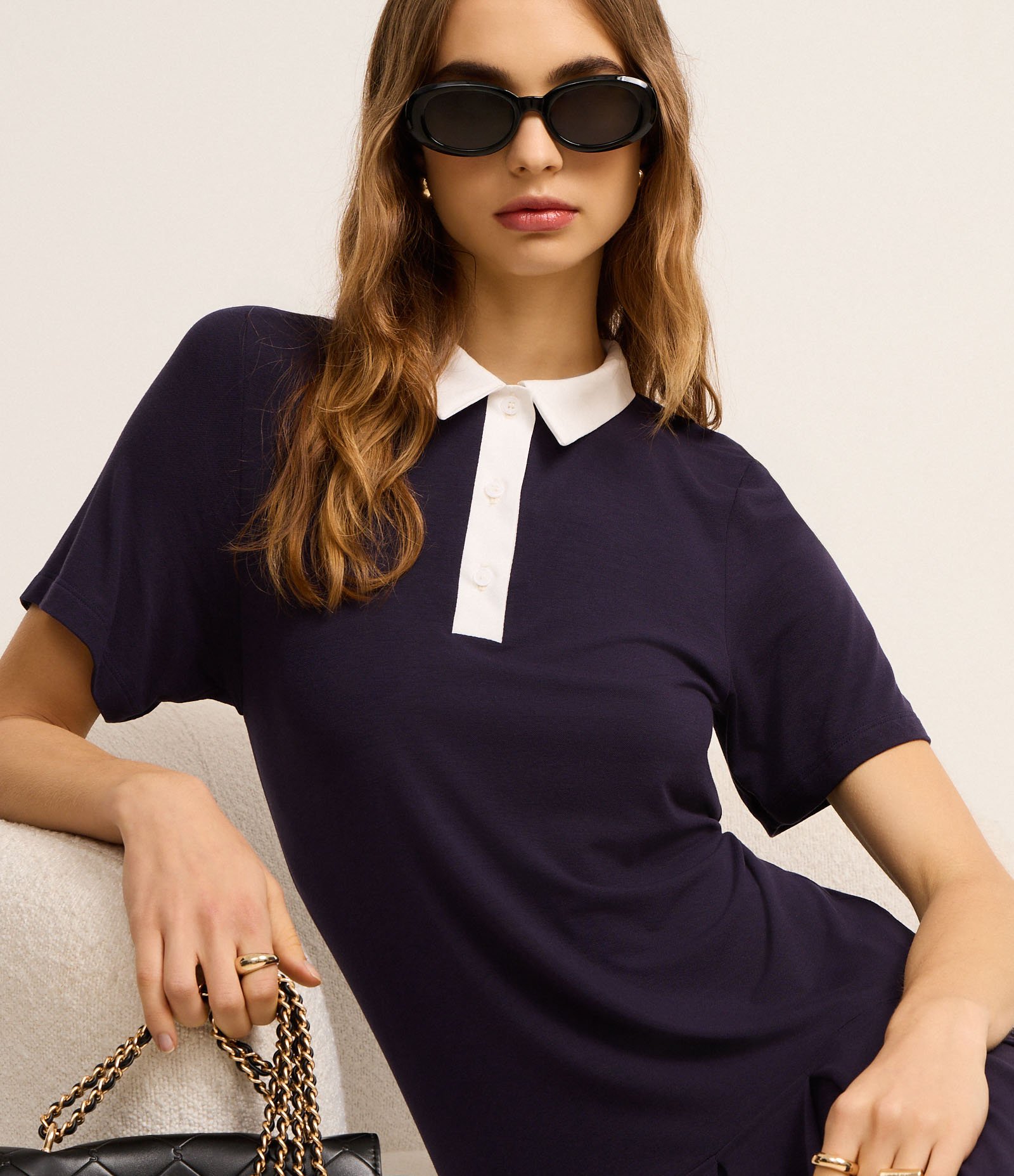 Vestido Curto Sportcore em Ribana com Gola Polo Roxo 3
