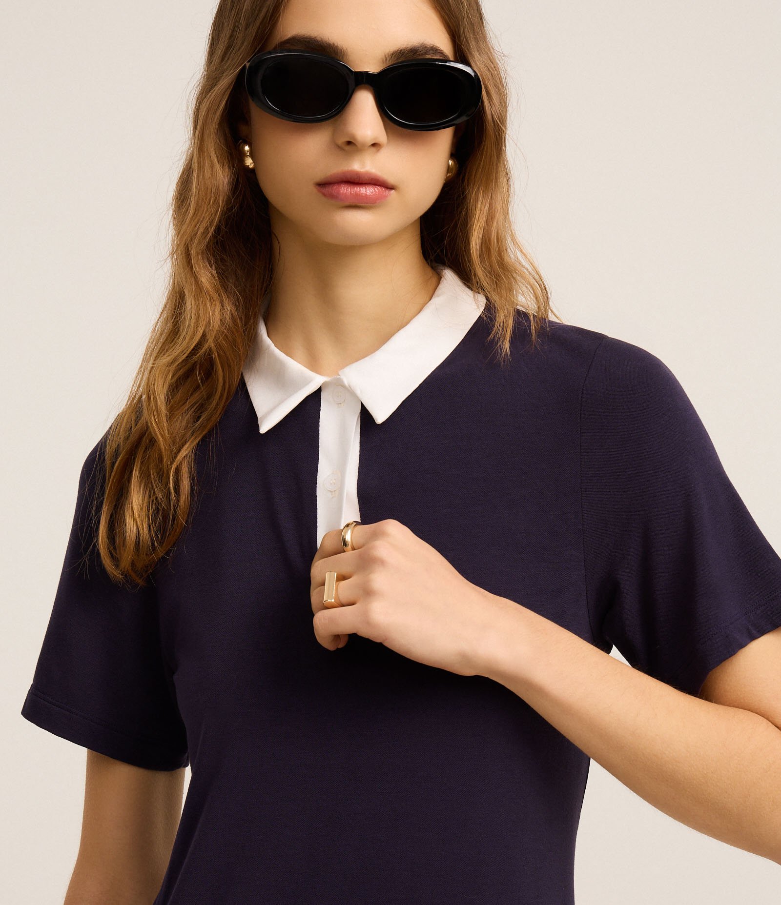 Vestido Curto Sportcore em Ribana com Gola Polo Roxo 5