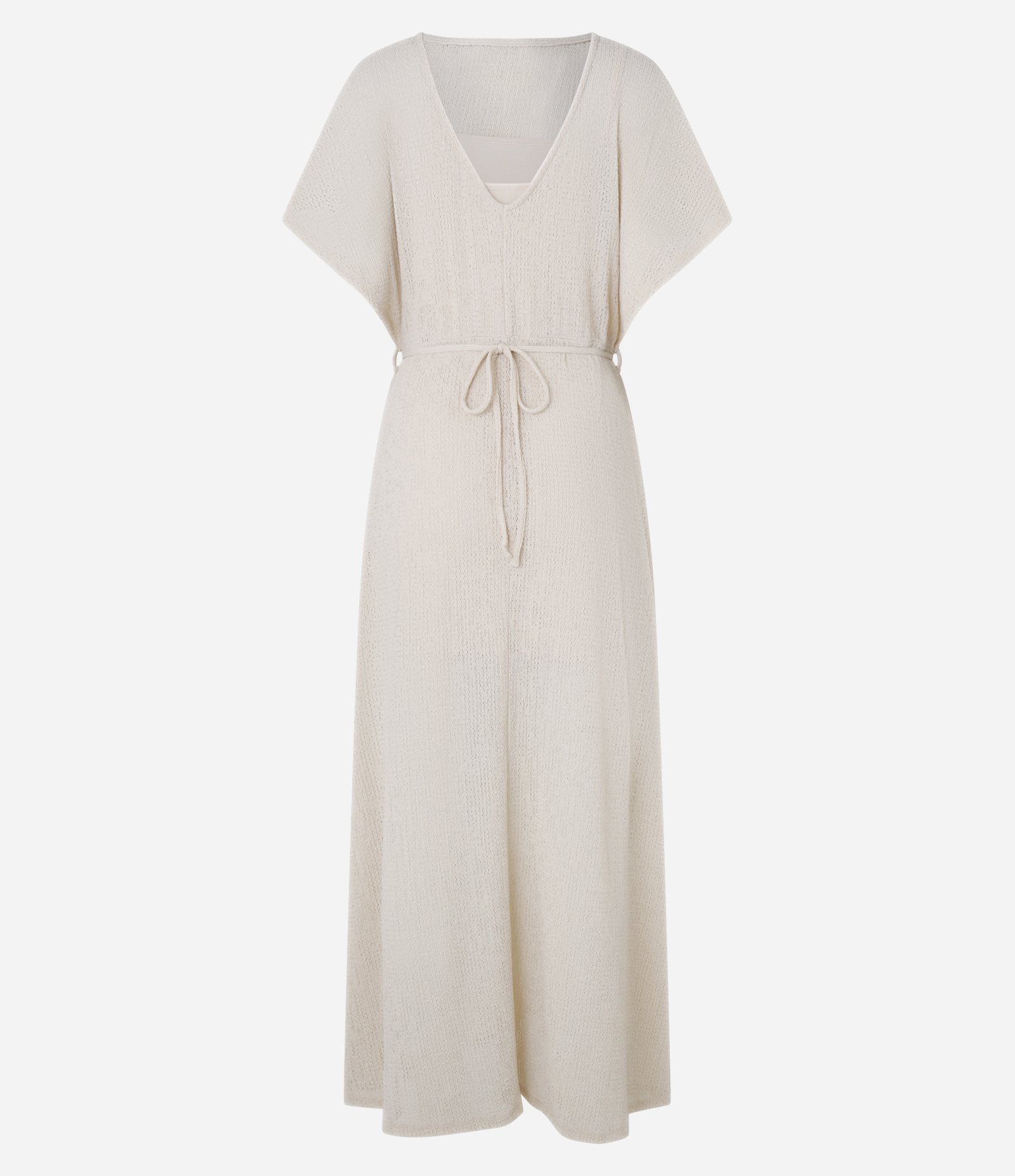 Vestido Midi de Efeito Crochê e Cinto com Pedrarias Cru 9