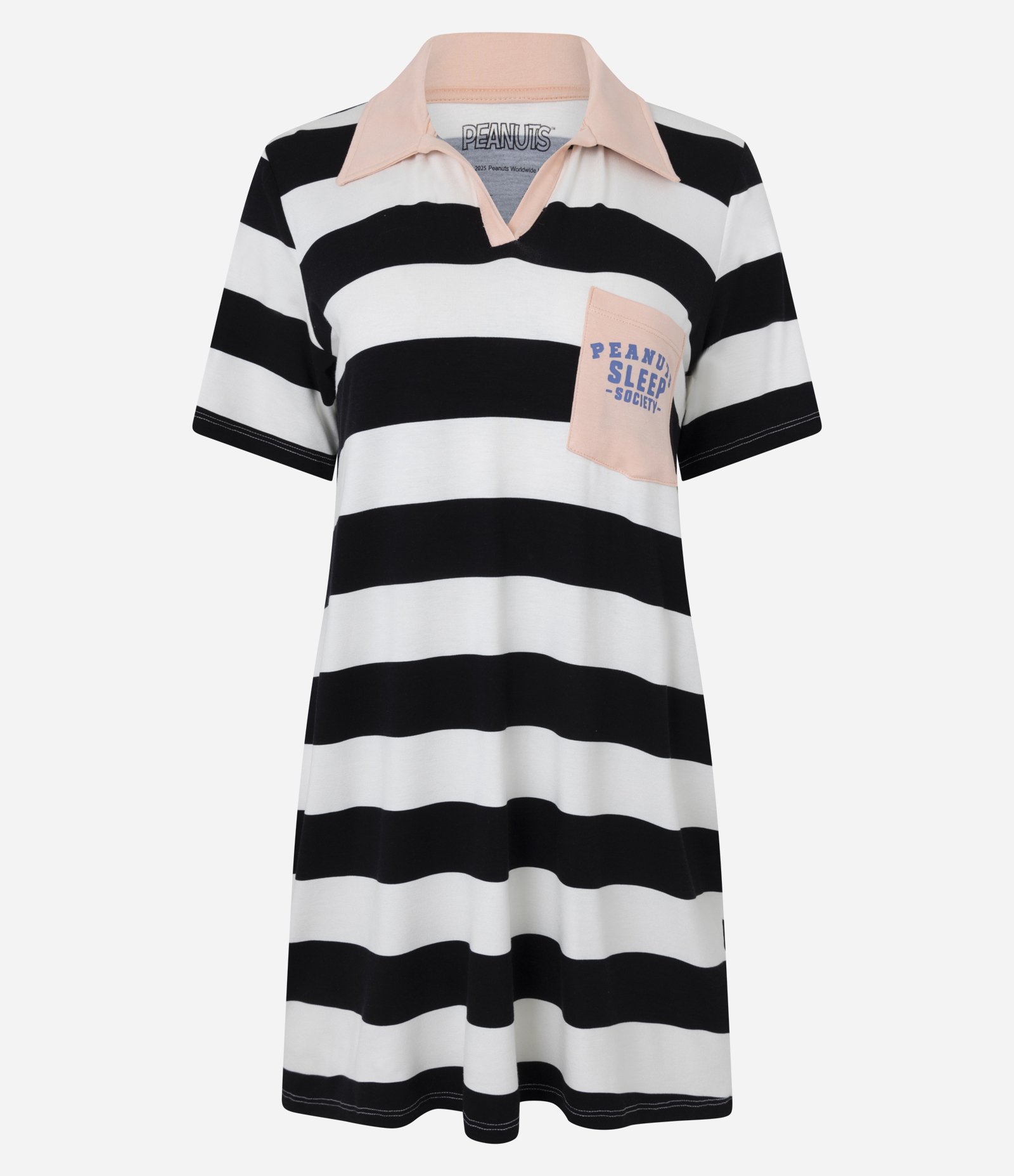 Camisola em Viscose Listrada com Gola Polo e Estampa Peanuts Preto/Branco 4