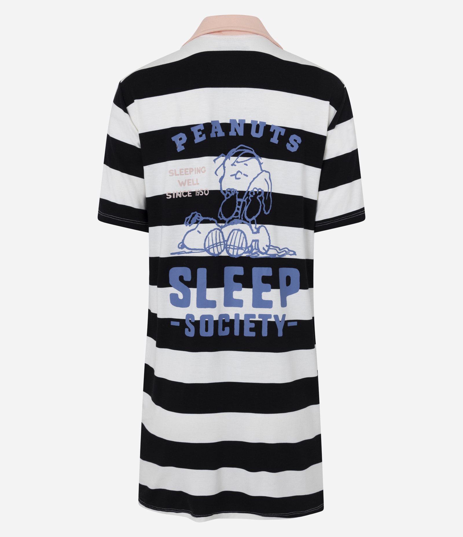 Camisola em Viscose Listrada com Gola Polo e Estampa Peanuts Preto/Branco 5