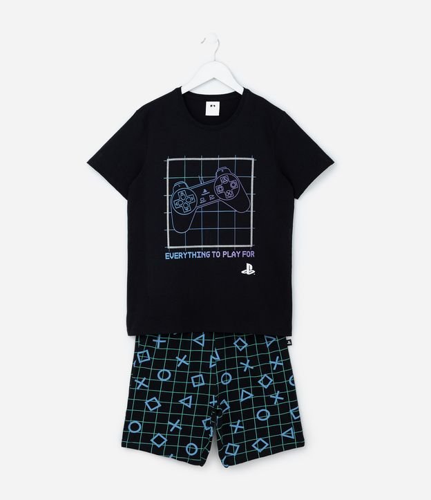 Pijama Curto com Estampa Playstation - Tam 5 A 14 Anos