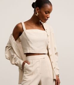 Blusa em Viscolinho Alfaiatada com Alça Franzida e Elástico nas Costas