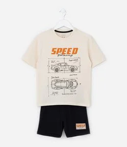 Pijama Infantil com Estampa Carros Speed - Tam 5 a 14 Anos