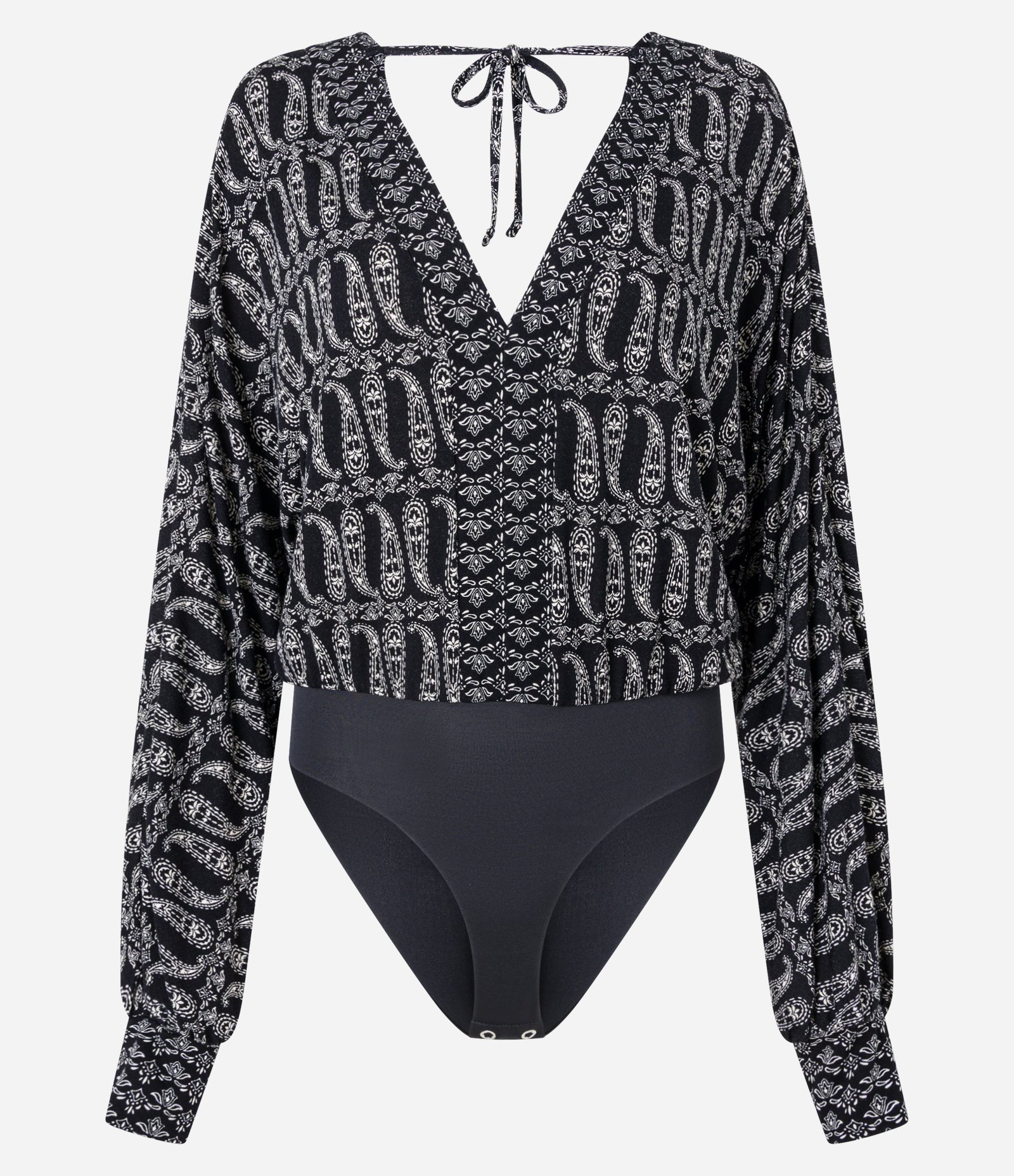 Body em Microfibra com Decote Profundo e Estampa Paisley Preto 6