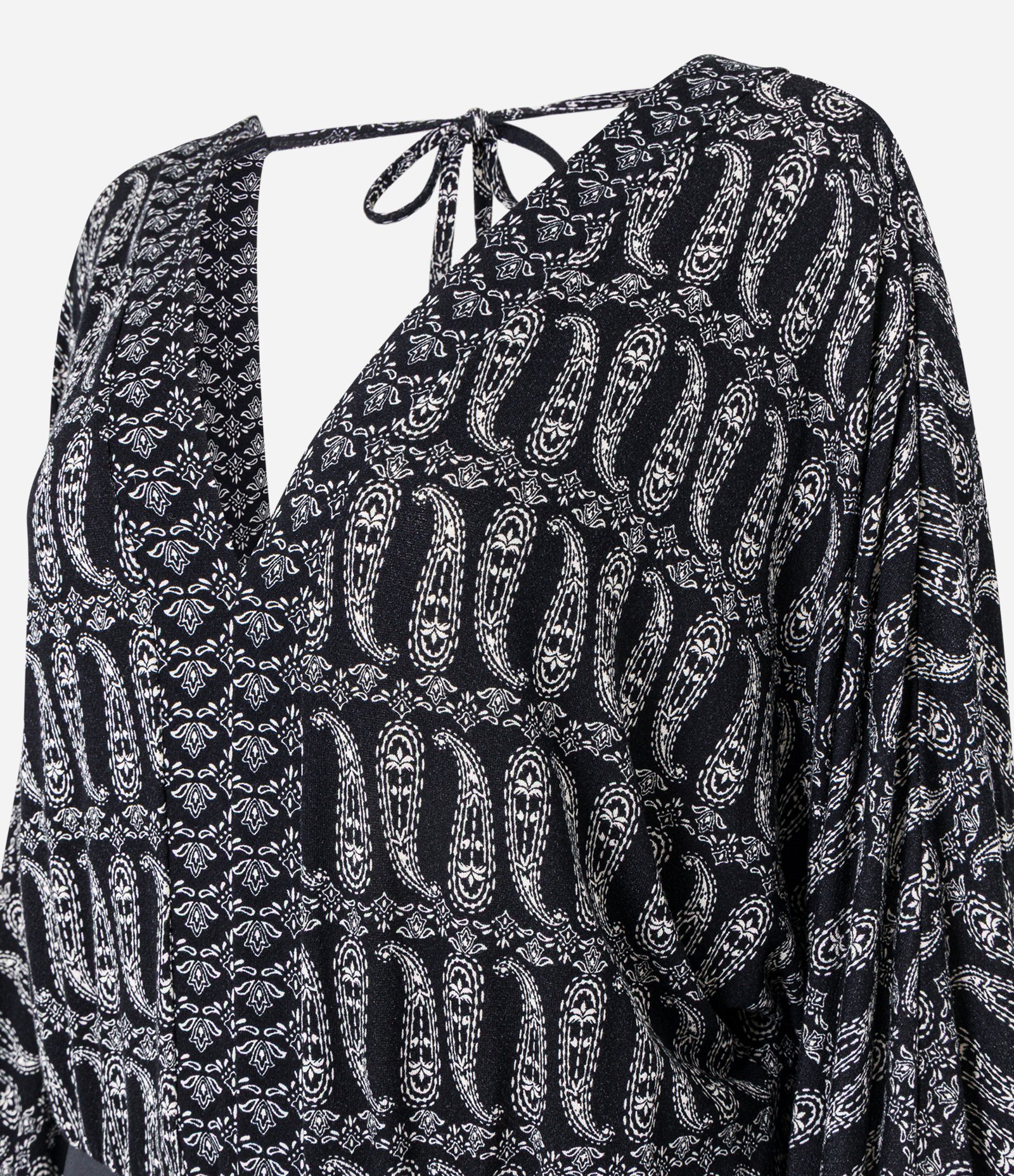 Body em Microfibra com Decote Profundo e Estampa Paisley Preto 7