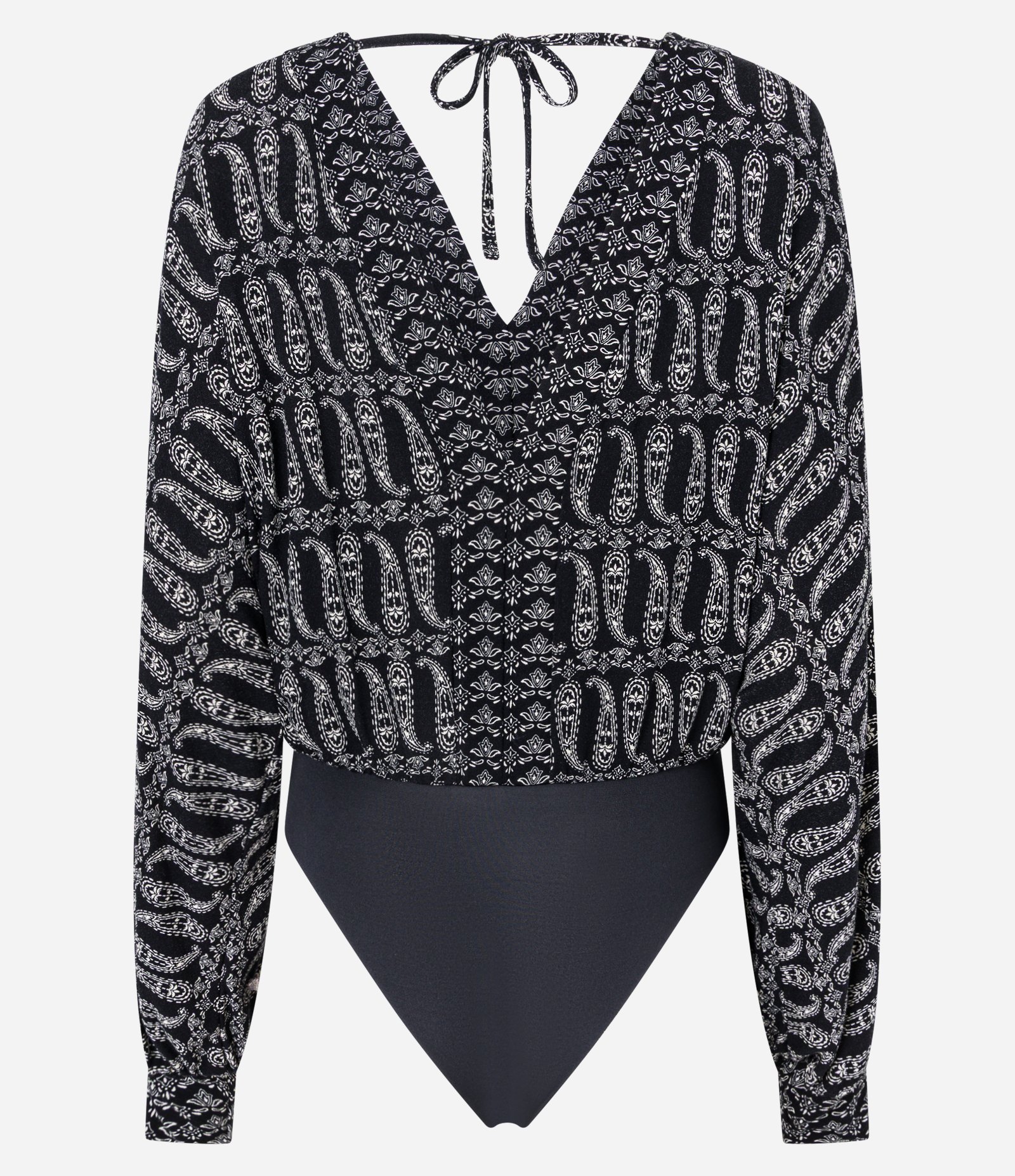 Body em Microfibra com Decote Profundo e Estampa Paisley Preto 8