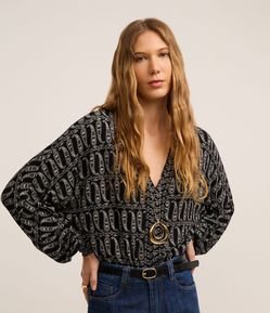 Body em Microfibra com Decote Profundo e Estampa Paisley