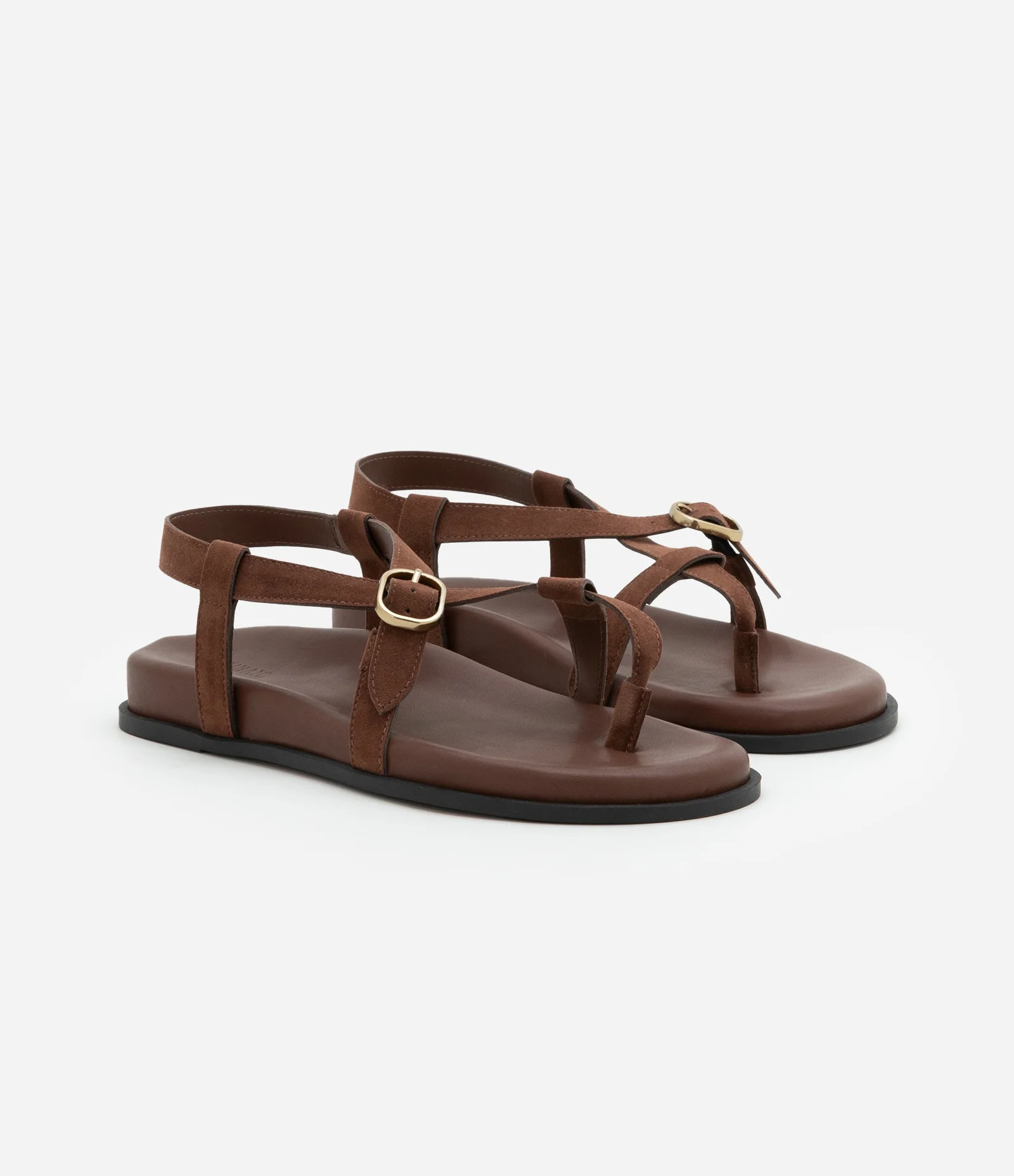 Sandália Rasteira com Tiras em Camurça e Detalhe no Dedo Marrom 2