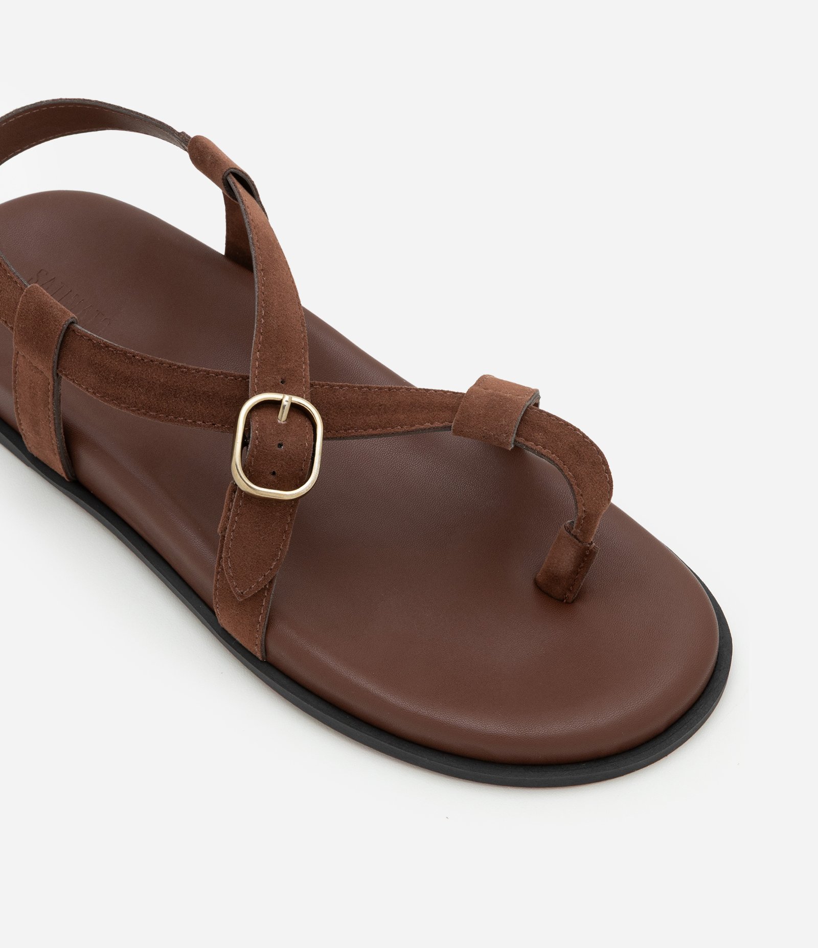 Sandália Rasteira com Tiras em Camurça e Detalhe no Dedo Marrom 5