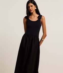 Vestido Midi em Ribana com Laço no Ombro