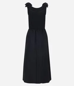 Vestido Midi em Ribana com Laço no Ombro