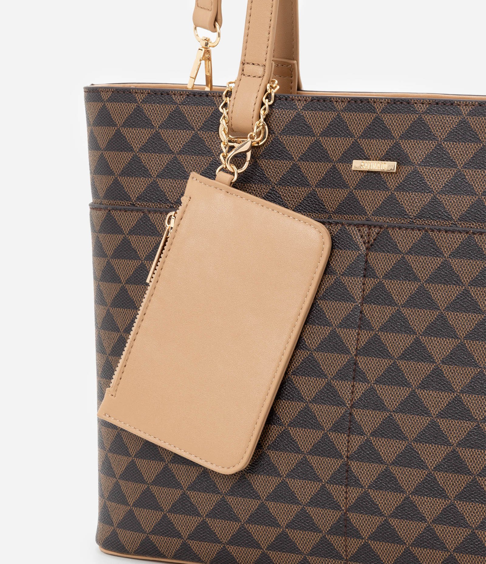 Bolsa Shopper Grande com Estampa Triangulo e Carteira Pequena Marrom 8