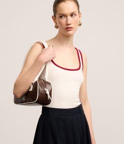 Blusa Canelada em Ribana com Contraste no Decote U e Alça