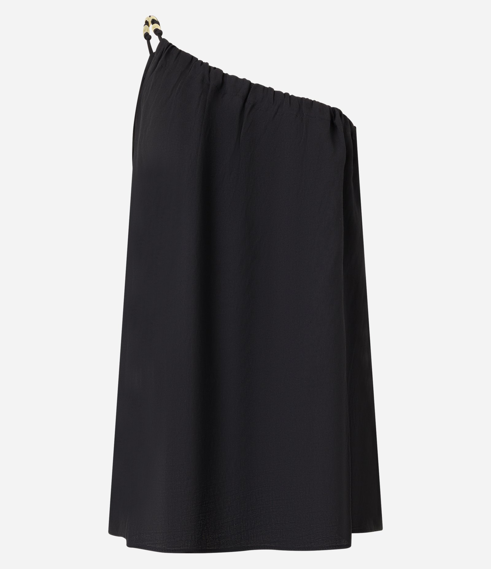 Blusa em Chalis Um Ombro Só com Bolinhas nas Alças Preto 7