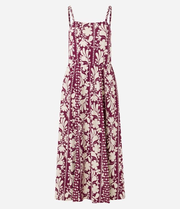 Vestido Longo em Algodão com Estampa Floral Artística