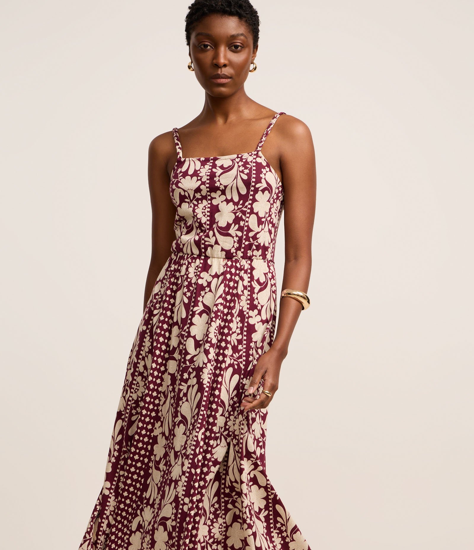 Vestido Longo em Algodão com Estampa Floral Artística Bicolor 1