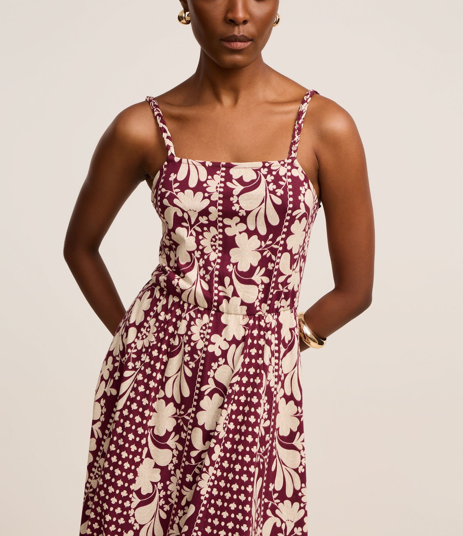 Vestido Longo em Algodão com Estampa Floral Artística Bicolor 4