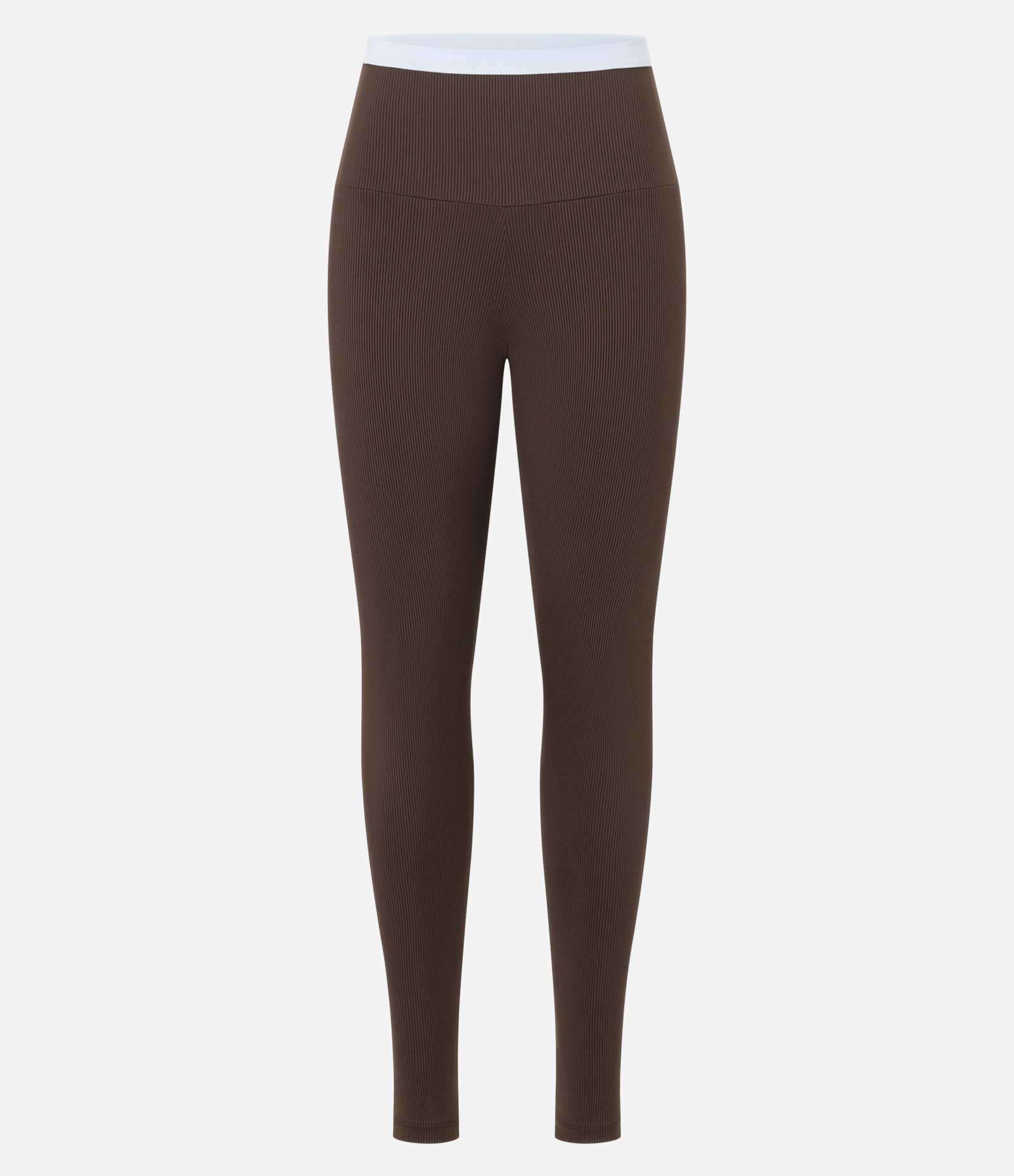 Calça Legging Esportiva em Microfibra Canelada com Contraste no Cós Marrom 6