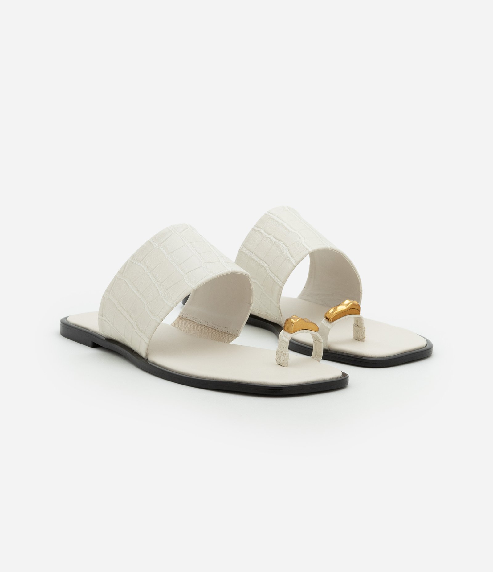 Sandália Rasteira com Dedeira em Croco Off White 1