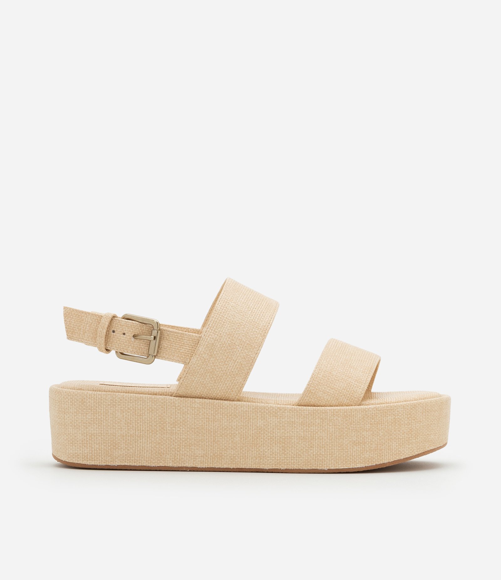 Sandália Flatform com Tiras e Efeito Linho Bege 2
