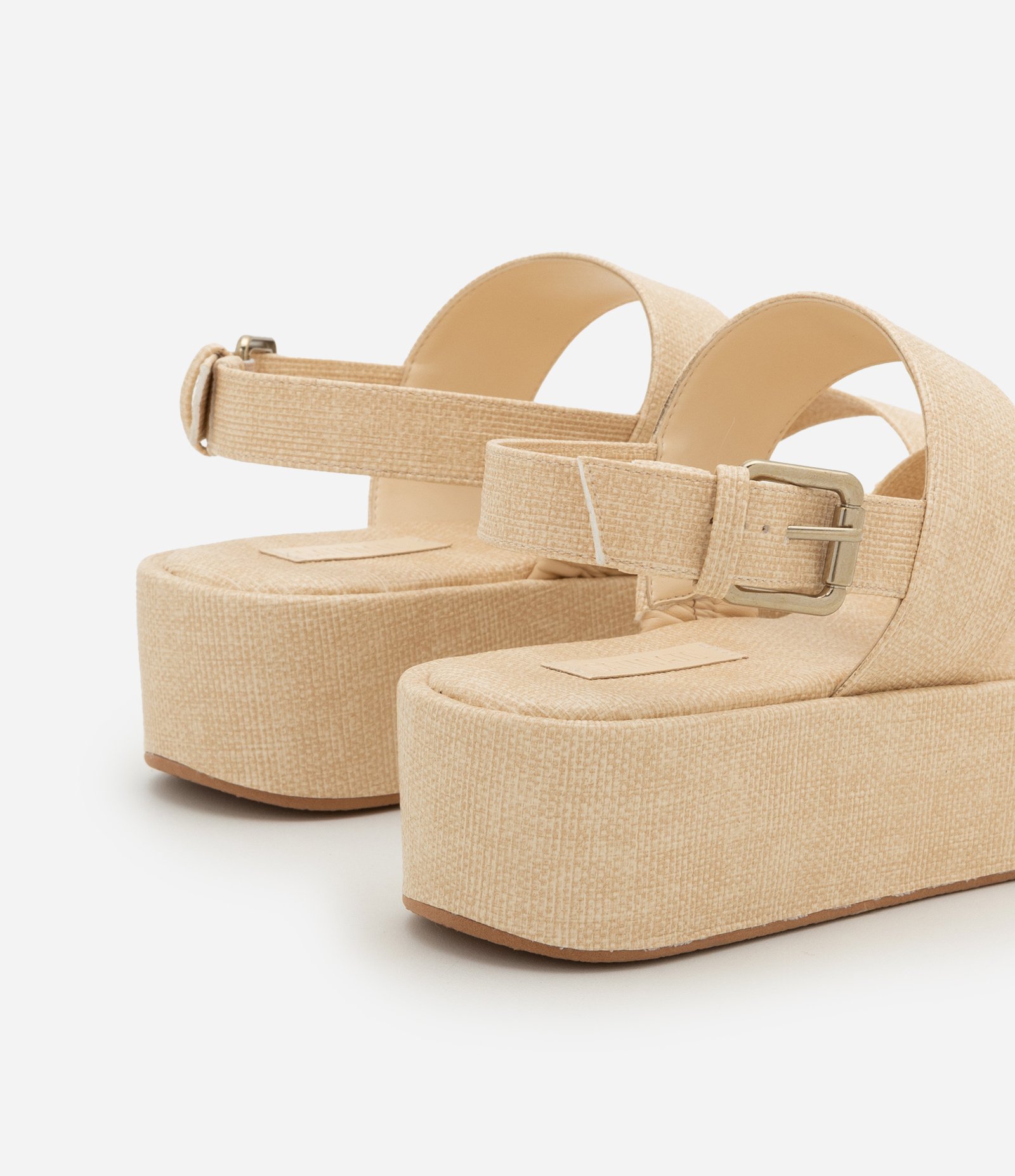 Sandália Flatform com Tiras e Efeito Linho Bege 5