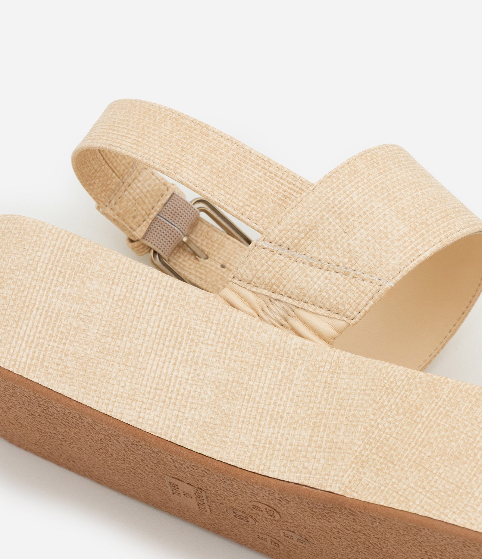 Sandália Flatform com Tiras e Efeito Linho Bege 6