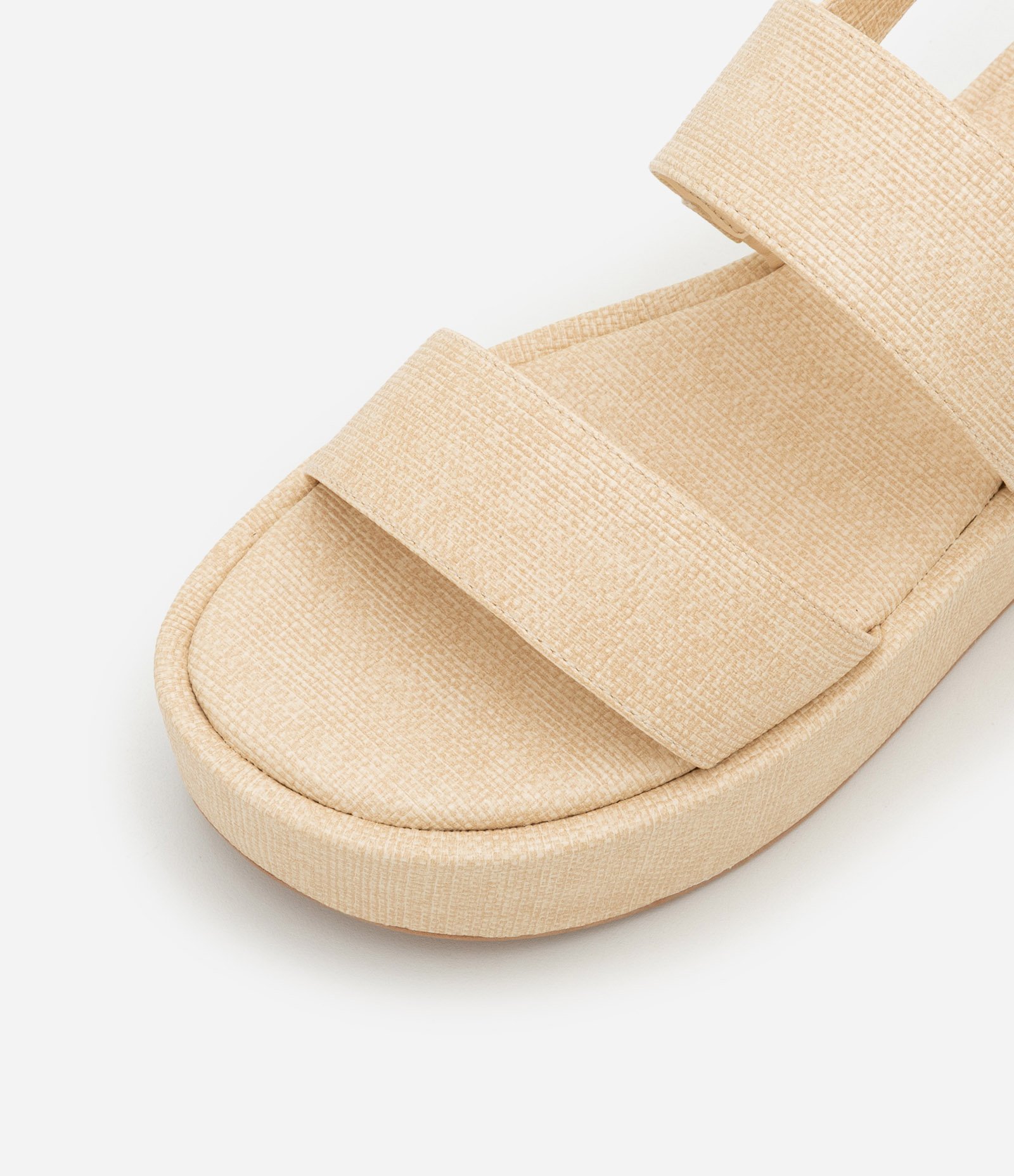 Sandália Flatform com Tiras e Efeito Linho Bege 7