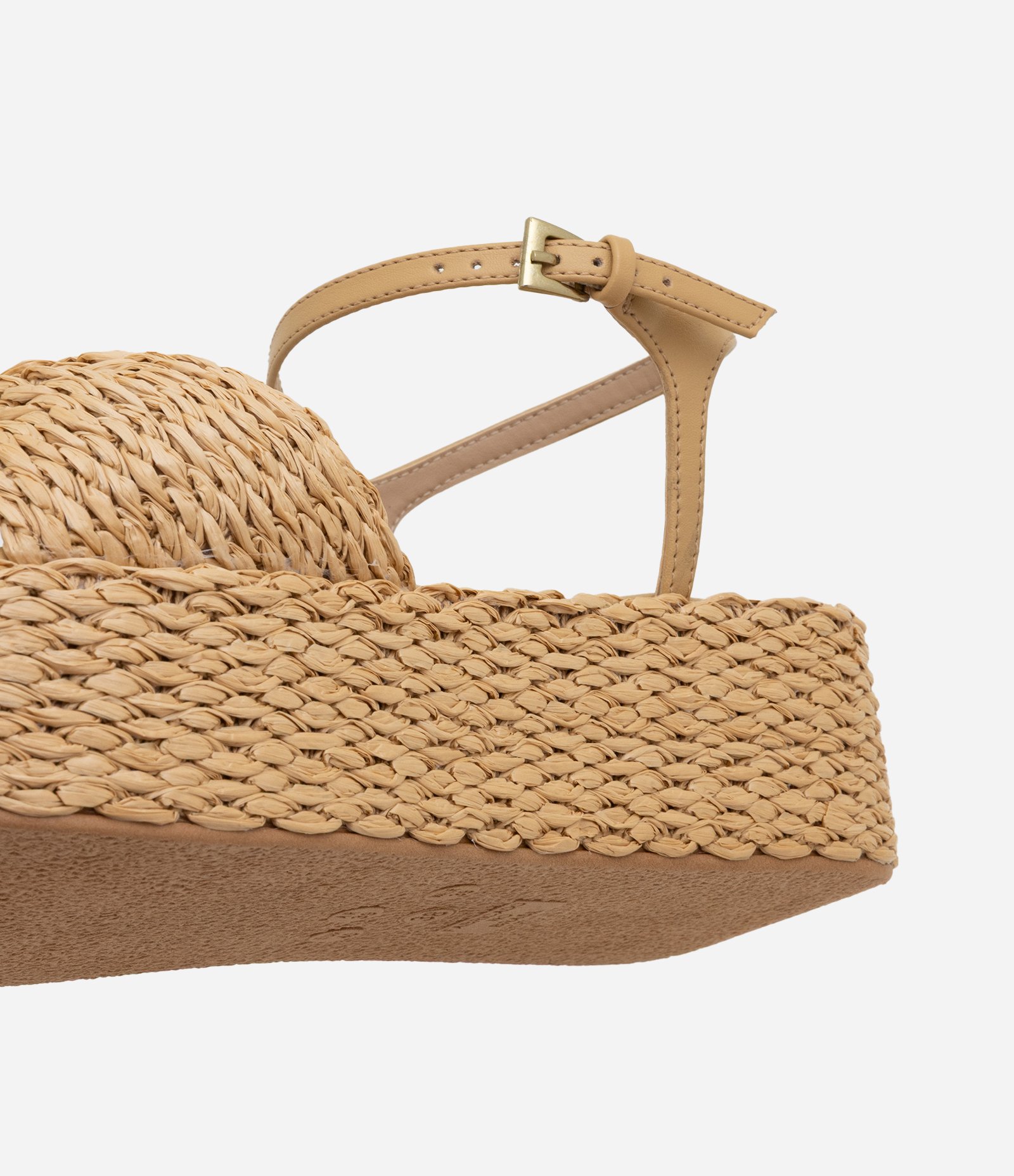 Sandália Flatform com Efeito Ráfia com Esfera Bege 5