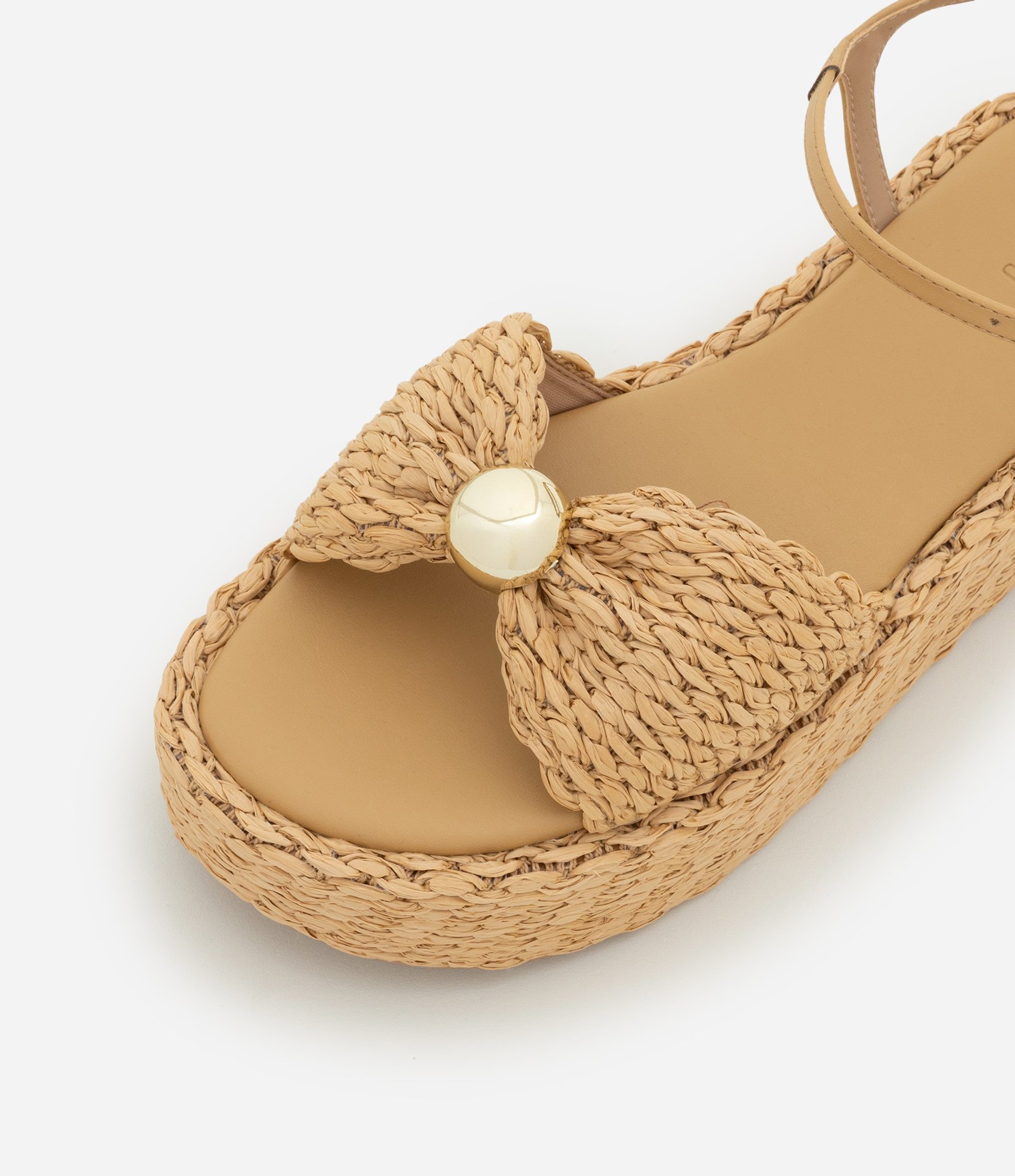 Sandália Flatform com Efeito Ráfia com Esfera Bege 6