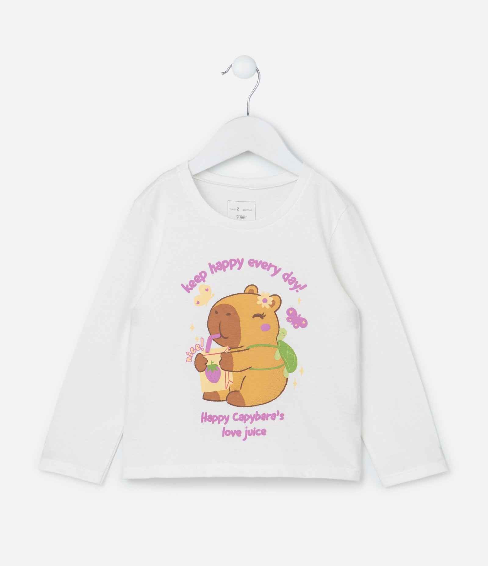 Camiseta Infantil com Estampa Capivara - Tam 1 a 6 Anos Branco 1