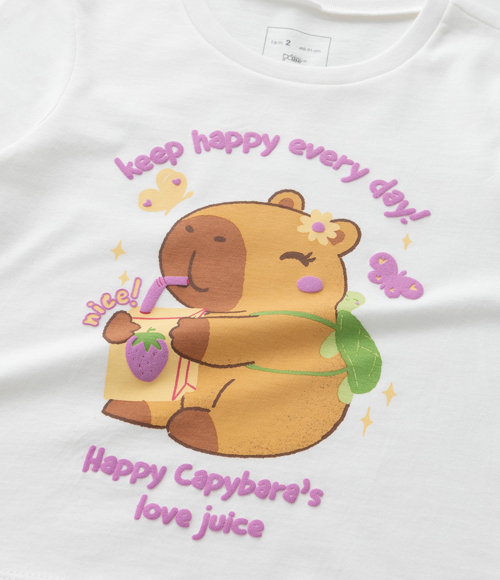Camiseta Infantil com Estampa Capivara - Tam 1 a 6 Anos Branco 4