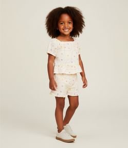 Conjunto Infantil em Tricoline com Estampa Bordada de Corações - Tam 1 a 6 Anos