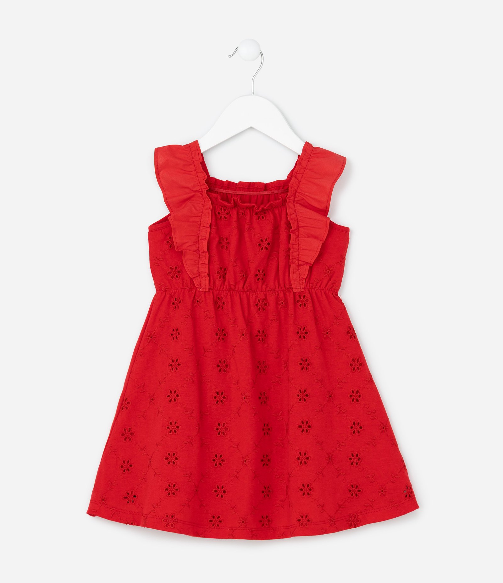 Vestido Infantil Bordado com Alcinha de Babado - Tam 1 a 6 anos Vermelho 1