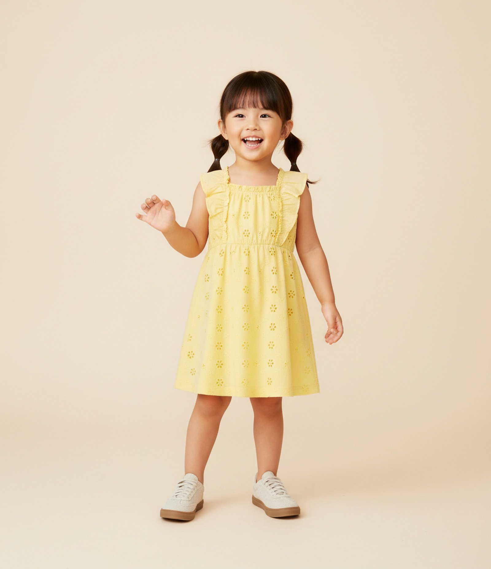 Vestido Infantil Bordado com Alcinha de Babado - Tam 1 a 6 anos Amarelo 1
