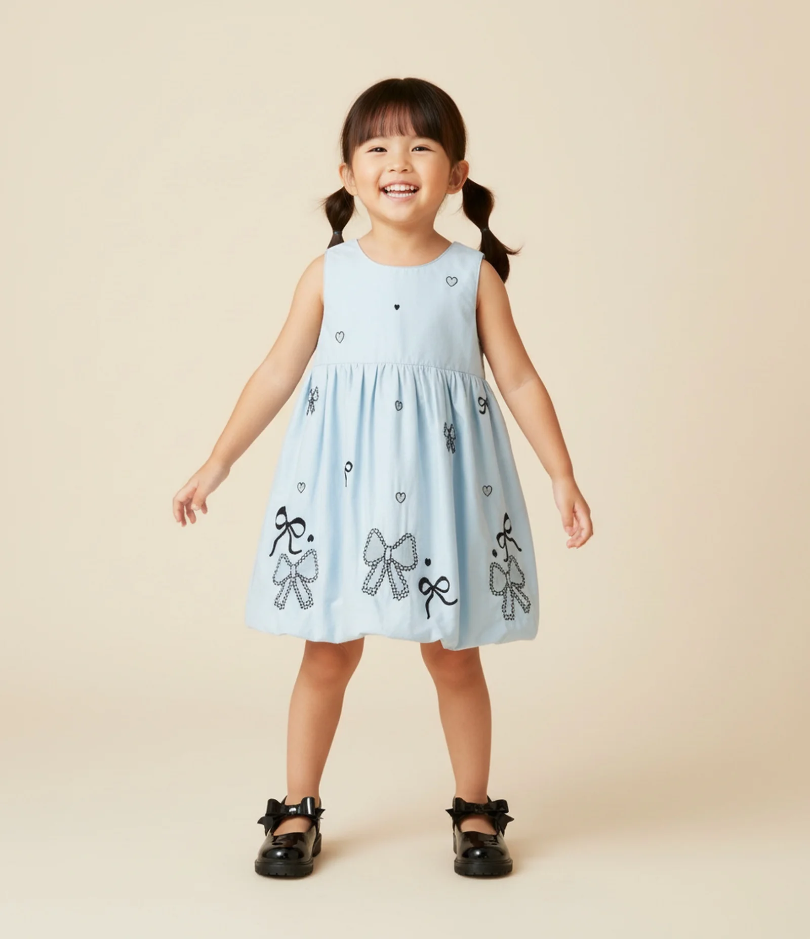 Vestido Balonê Infantil com Bordados de Laços - Tam 1 a 6 Anos Azul 1