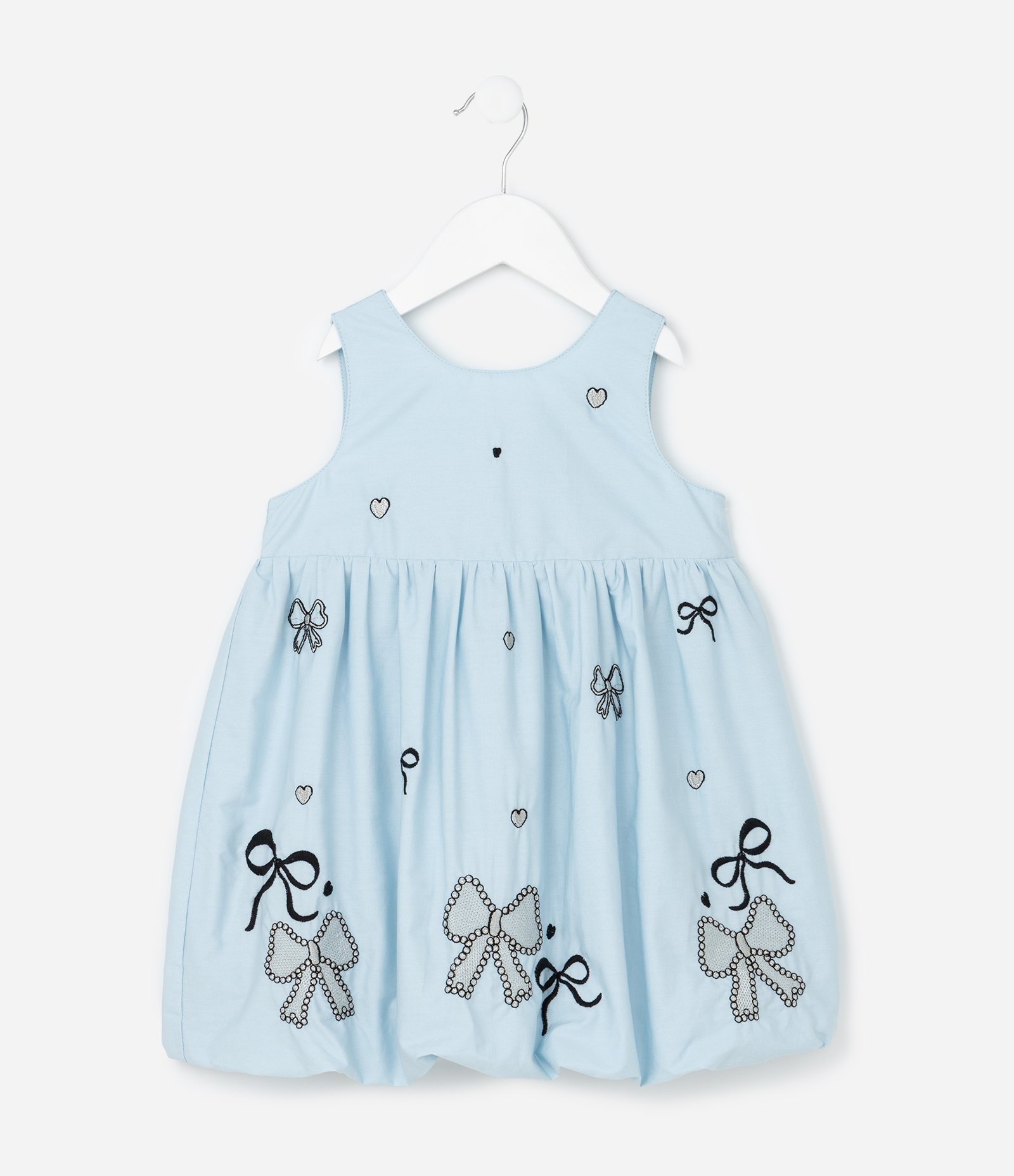 Vestido Balonê Infantil com Bordados de Laços - Tam 1 a 6 Anos Azul 1