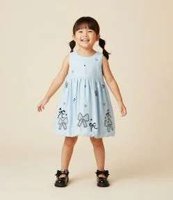 Vestido Balonê Infantil com Bordados de Laços - Tam 1 a 6 Anos